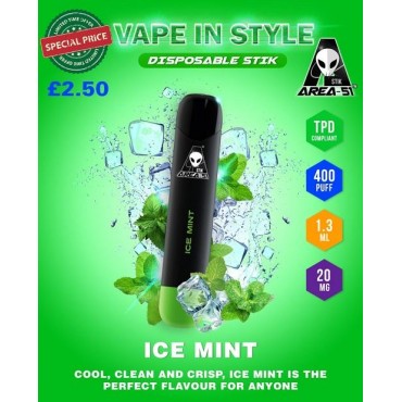 Ice Mint By Area 51 Disposable Stik Pod Device | 400 Puffs 20MG