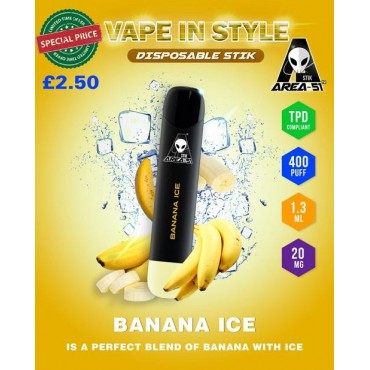 Banana Ice By Area 51 Disposable Stik Pod Device | 400 Puffs 20MG