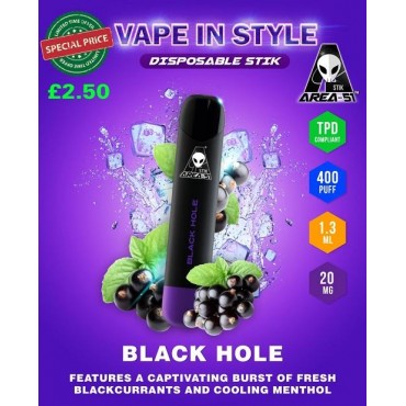Black Hole By Area 51 Disposable Stik Pod Device | 400 Puffs 20MG