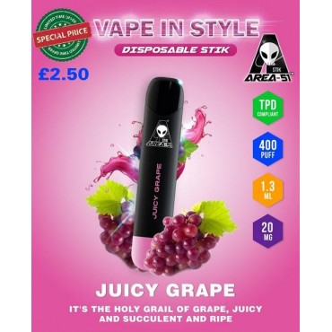 Juicy Grape By Area 51 Disposable Stik Pod Device | 400 Puffs 20MG